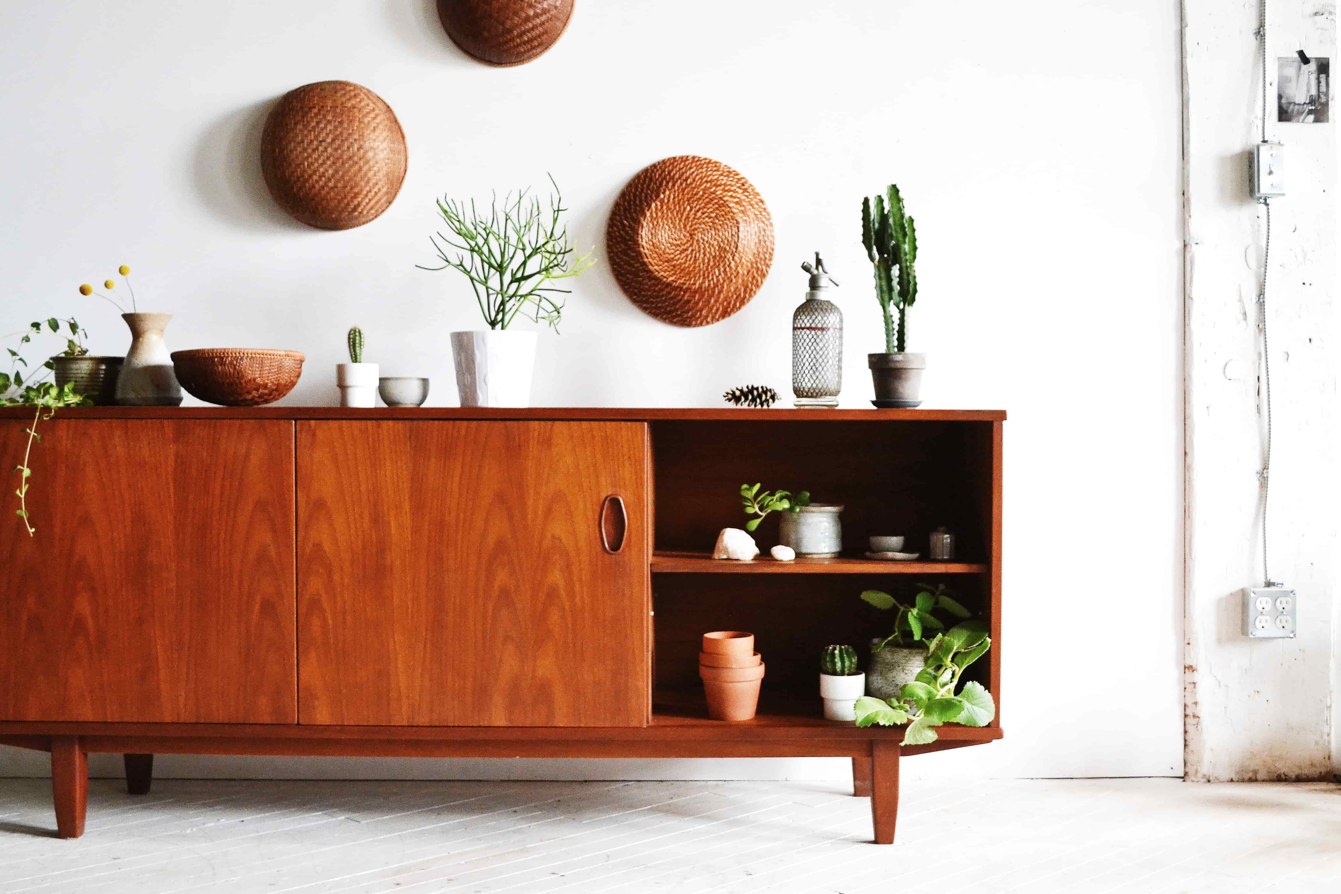 Mid century restored sliding door credenza