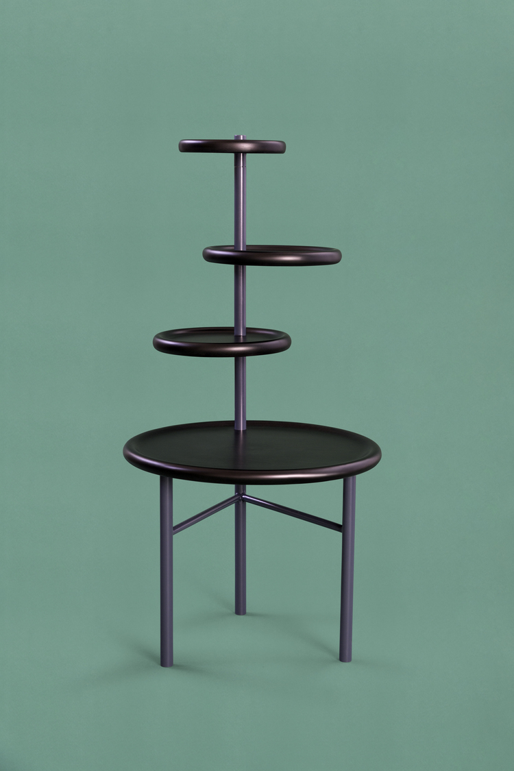 Spin Side Table 2015 - Australian Dark Timber Sideview - Fred Ganim - Design Archive