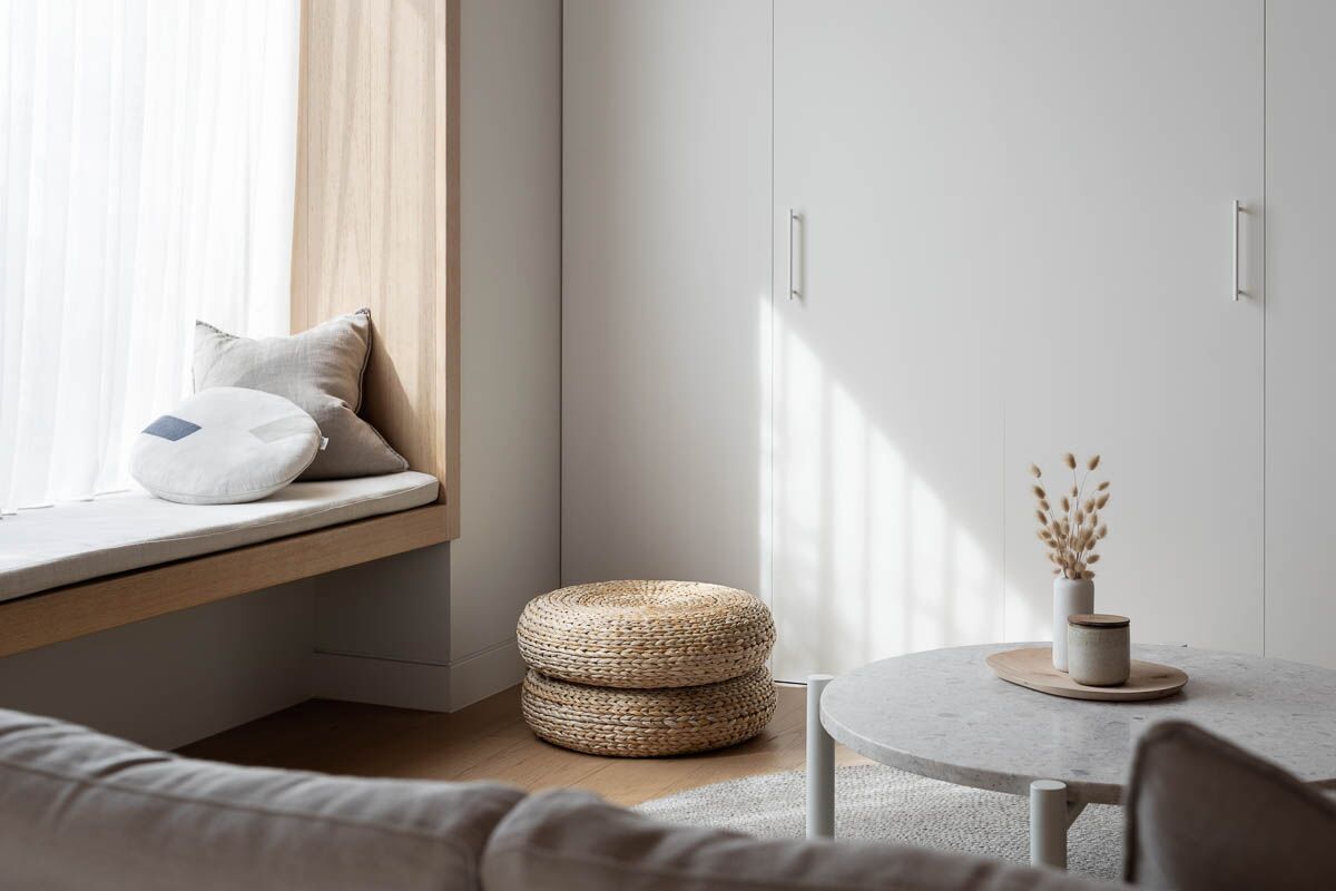 Capturing The Grey Washed Western Red Cedar On The Ceiling And Walls In The Living Room And Kitchen. Photography By Dylan Lark.