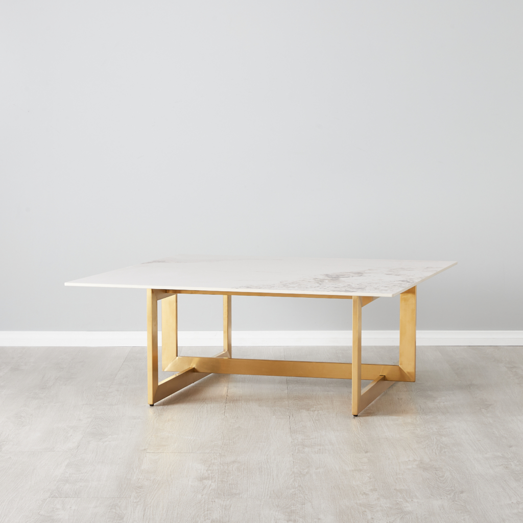 Isla Light Brown Marble Dining Table Brushed Bronze Legs by Koala