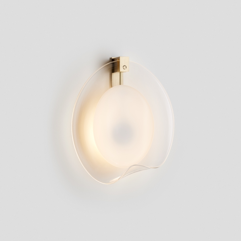 Hero Articolo Studios Ovolo Wall Sconce Brass Snow Clear On Angle