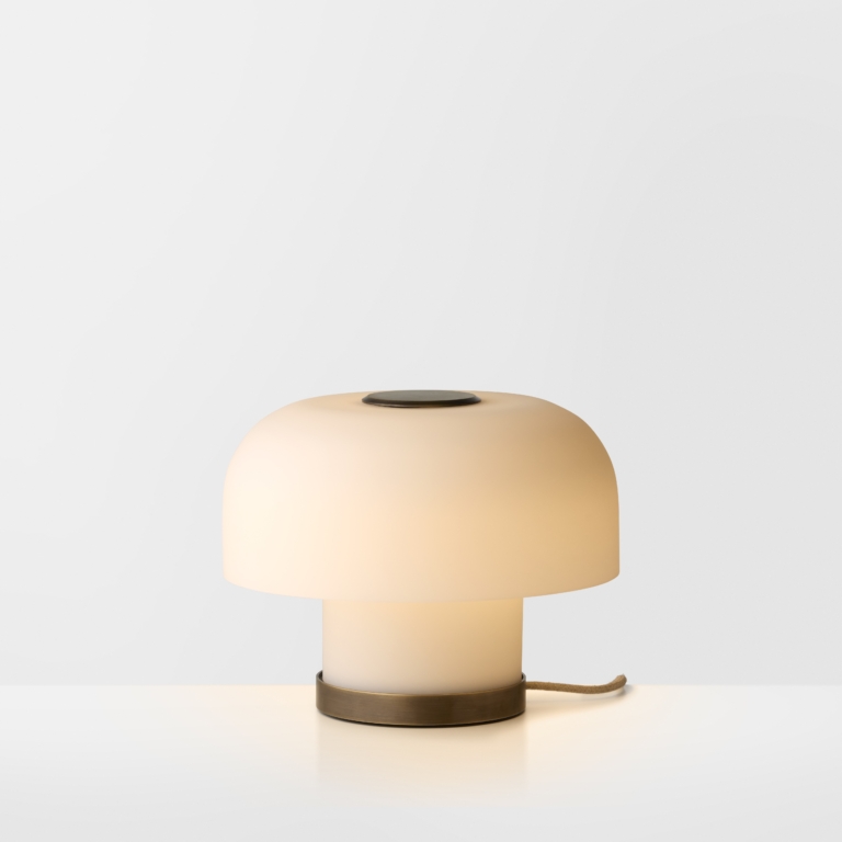 Hero Articolo Studios Rolo Medium Table Lamp Bronze Snow Natural Linen On