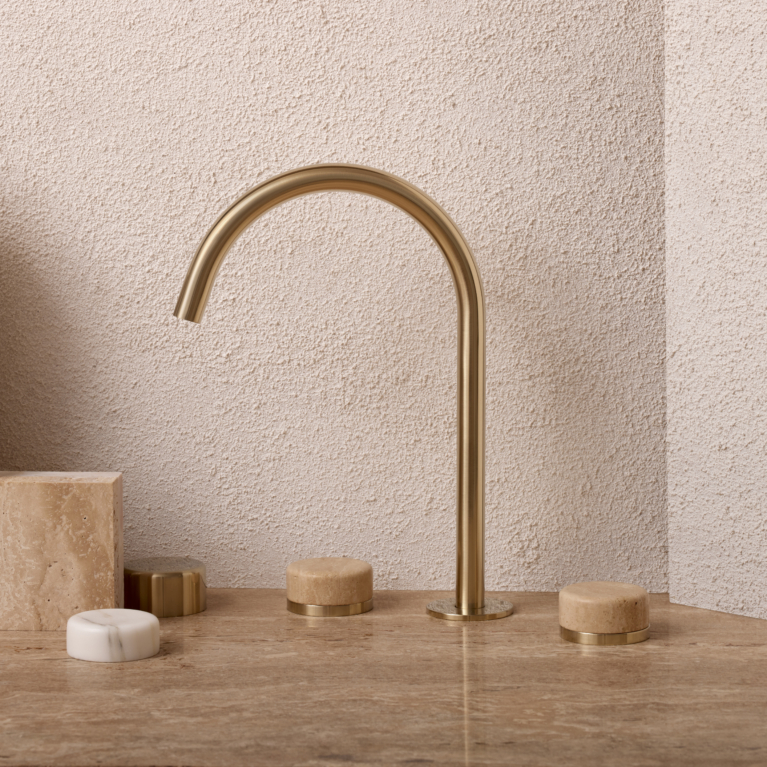 Serenity Arc Spout With Rome Travertine Brushed Gold