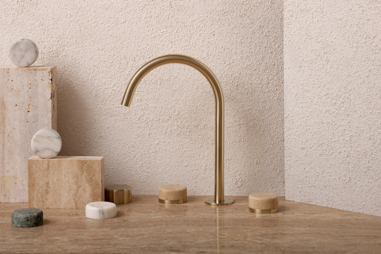 Serenity Arc Spout With Rome Travertine Brushed Gold
